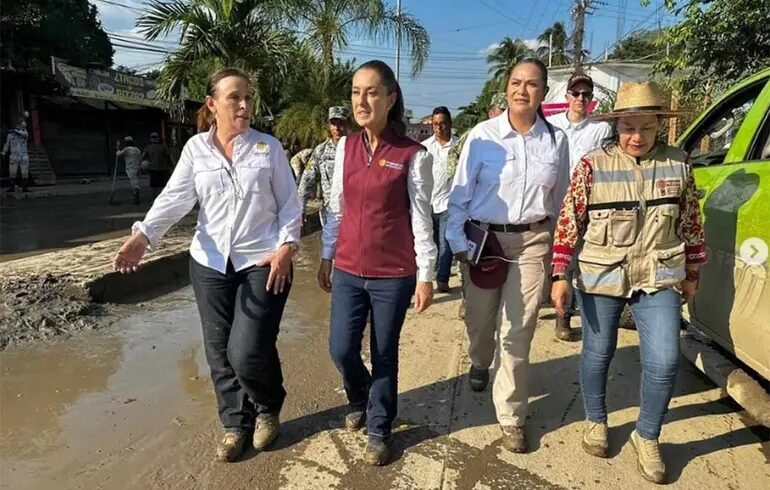 Tras inundaciones en Veracruz: Sheinbaum y Montiel supervisan zonas afectadas
